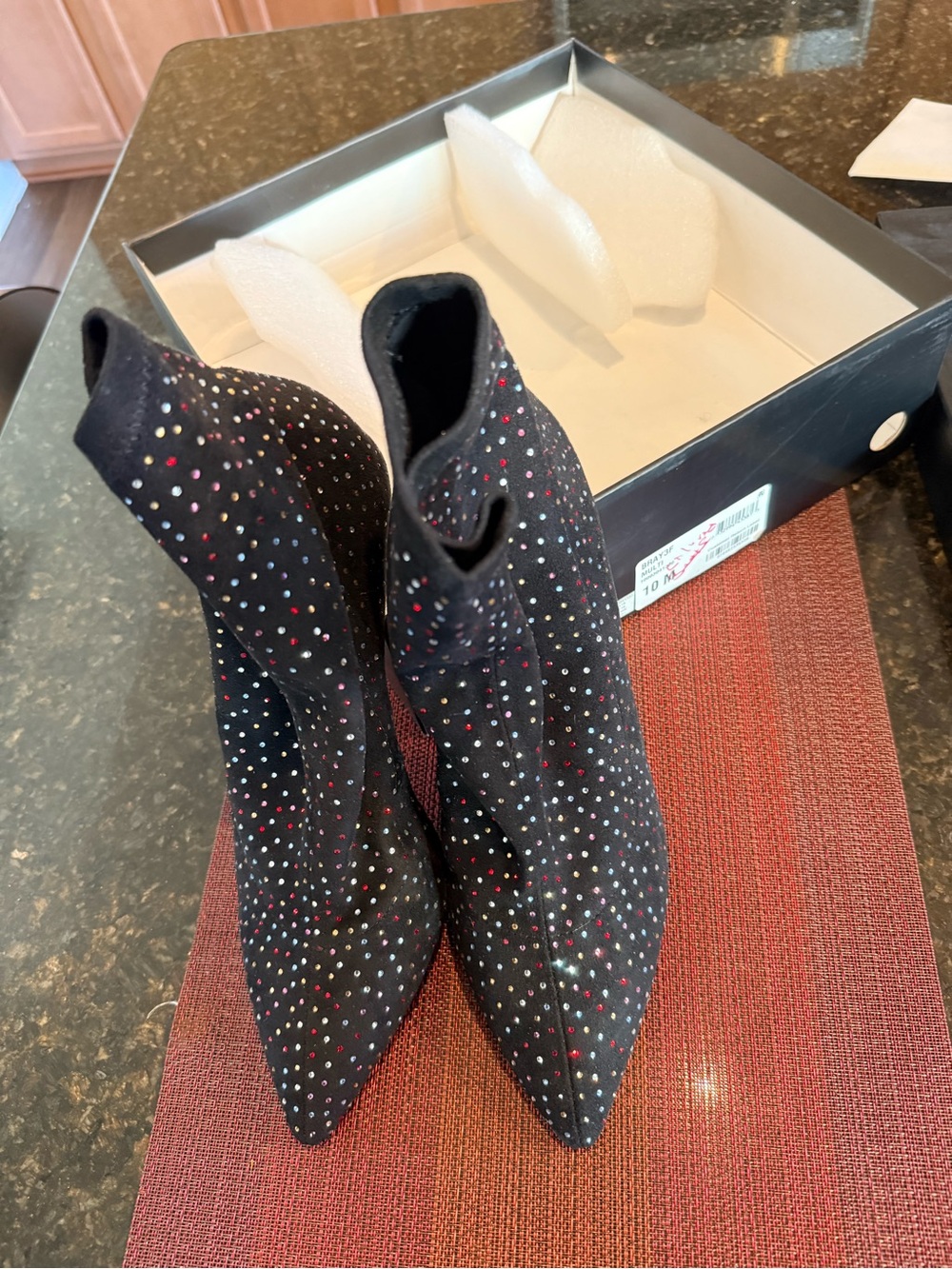 INC International Concepts Black Rhinestone Pointed Toe Ankle Booties